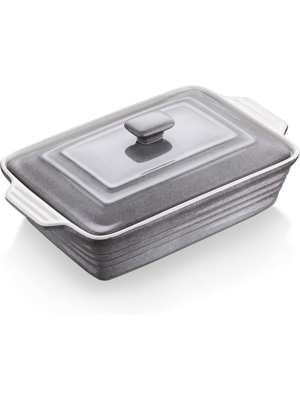 4.5 Quart Grey Ceramic Casserole Dish with Lid Oven Microwave Baking Pan